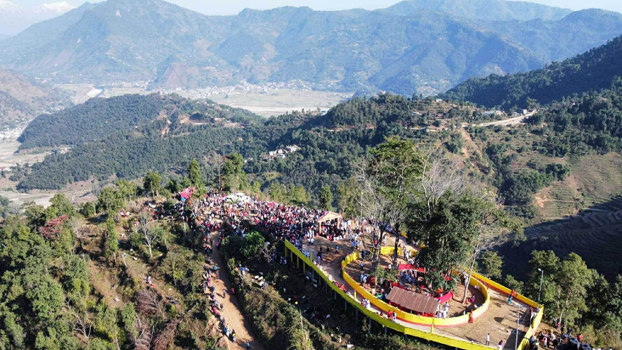 People gathering at the mandir during the 2081 Kul Puja day